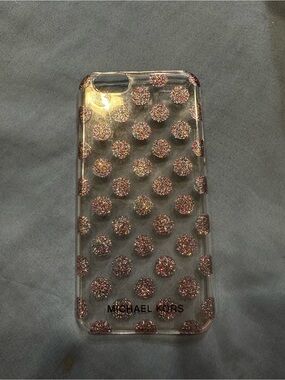 Michael Kors Clear Phone Case with Rose Gold Glitter Polka Dots